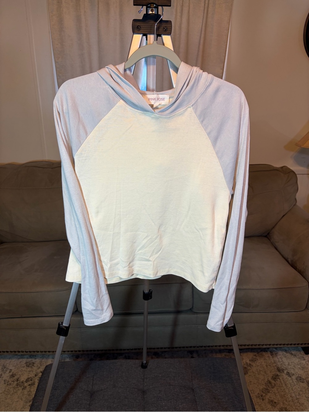 Pink Rose Light Blue and Cream Raglan Hoodie